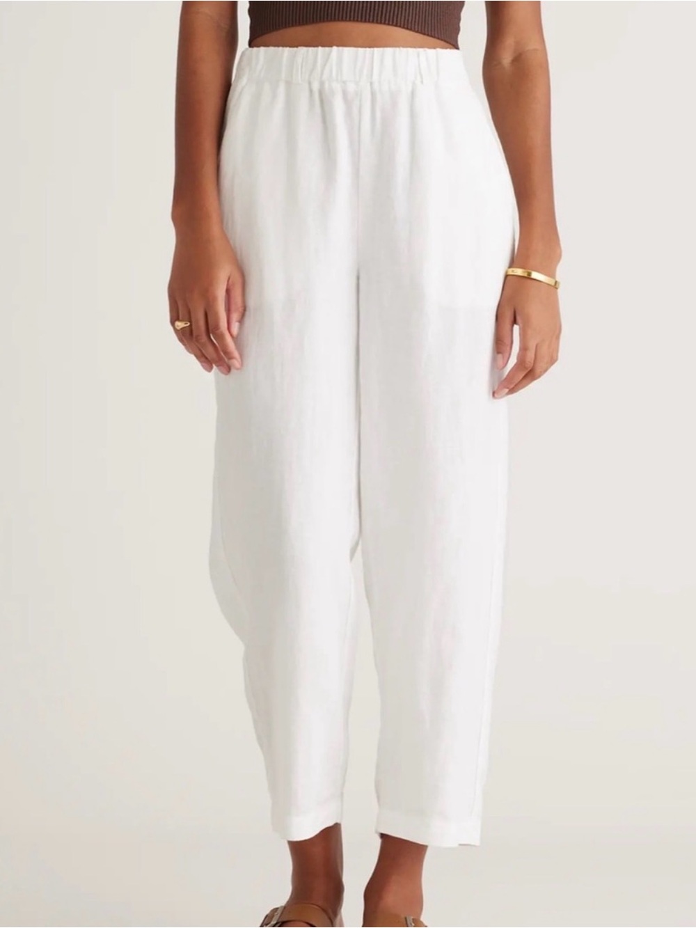 Quince White Wide-Leg Linen Pants